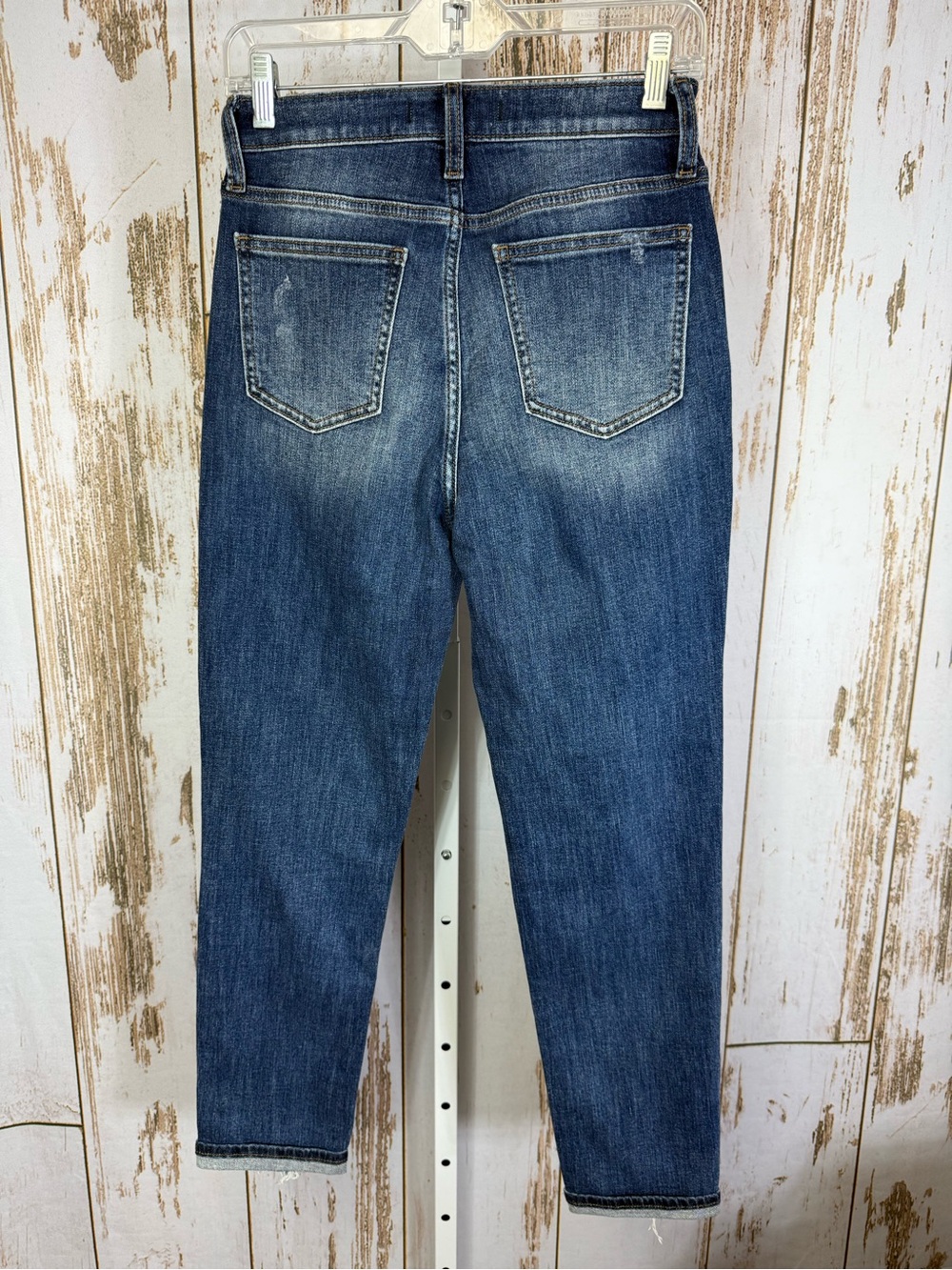 Willow & Root, The Mom Jean, Ankle Length Distressed Dark Wash Jeans. Size 26. - Picture 3 of 6